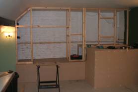 the frame for the new fireplace wall