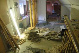 demolition of walls in the green room end